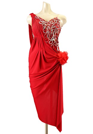 Asymmetric Pleated Draped Latin Dance Dress PCWL18023