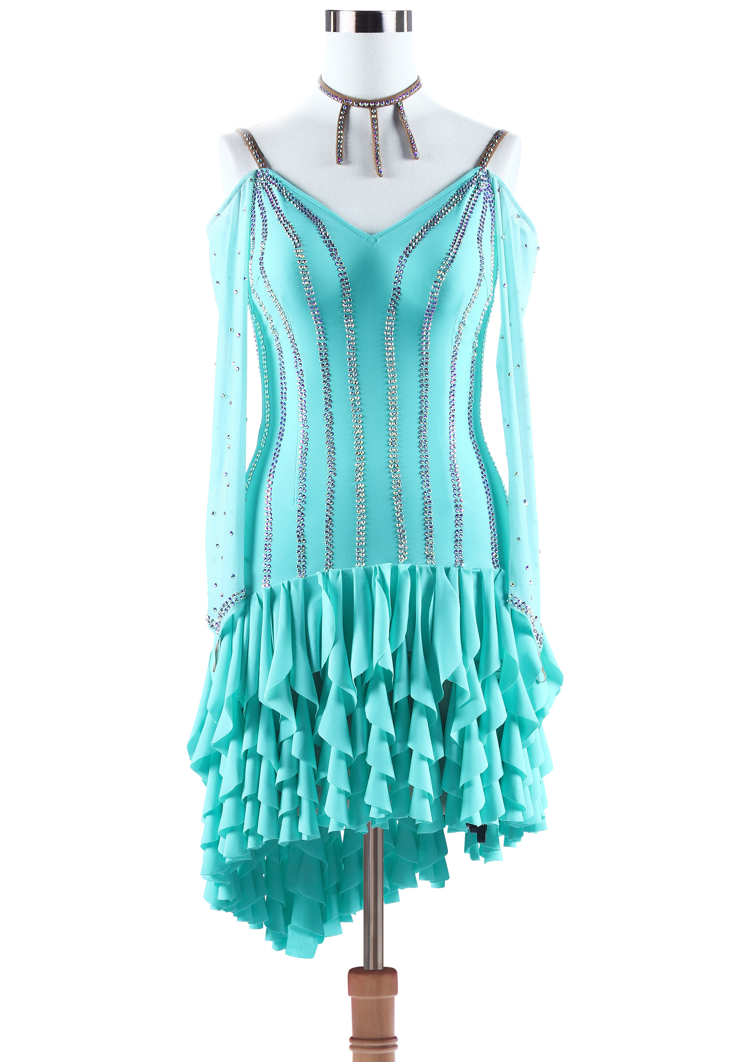 Asymmetric Ruffle Fringe Latin Rhythm Dress VN-L5282