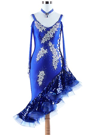 Asymmetric Sequin Ruffle Latin Dress VN-L5283