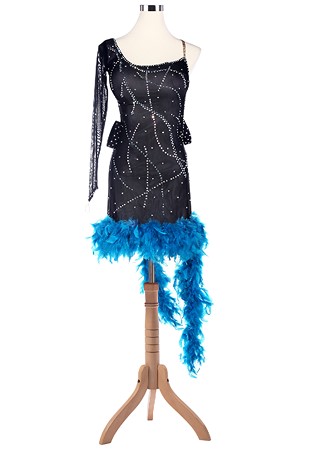 Asymmetrical Feather Border Glam Latin Rhythm Dance Dress L5217