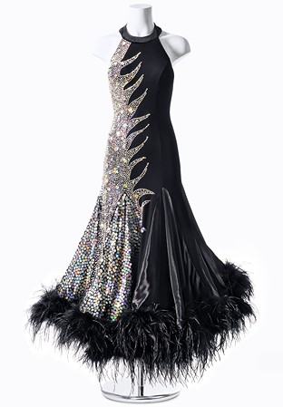 Aurora Borealis Feathered Ballroom Dress MFB0049