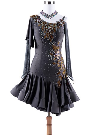 Bejeweled Swingy Asymmetric Latin Dress VN-L5307