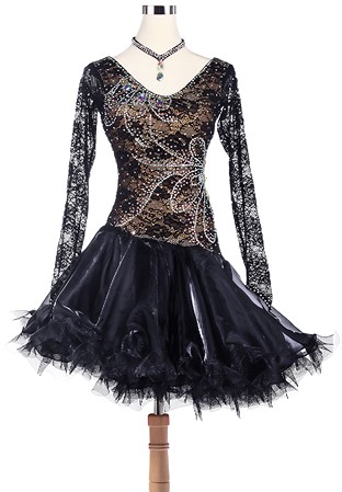 Blooming Lace Crystal Motif Latin Dance Competition Dress L5212