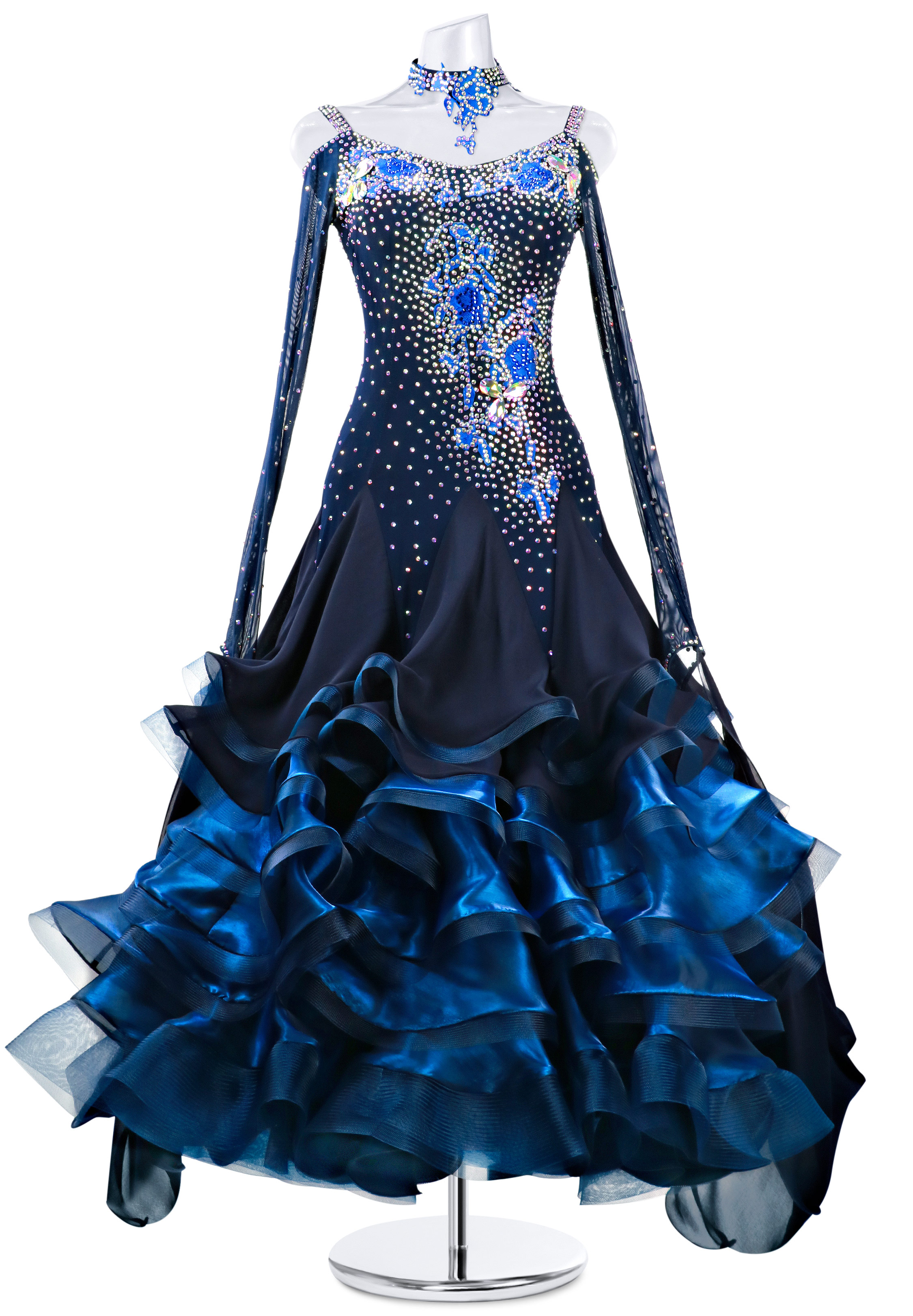 Rhinestone Long Sleeve Princess Cut Ballroom Dress for Women
