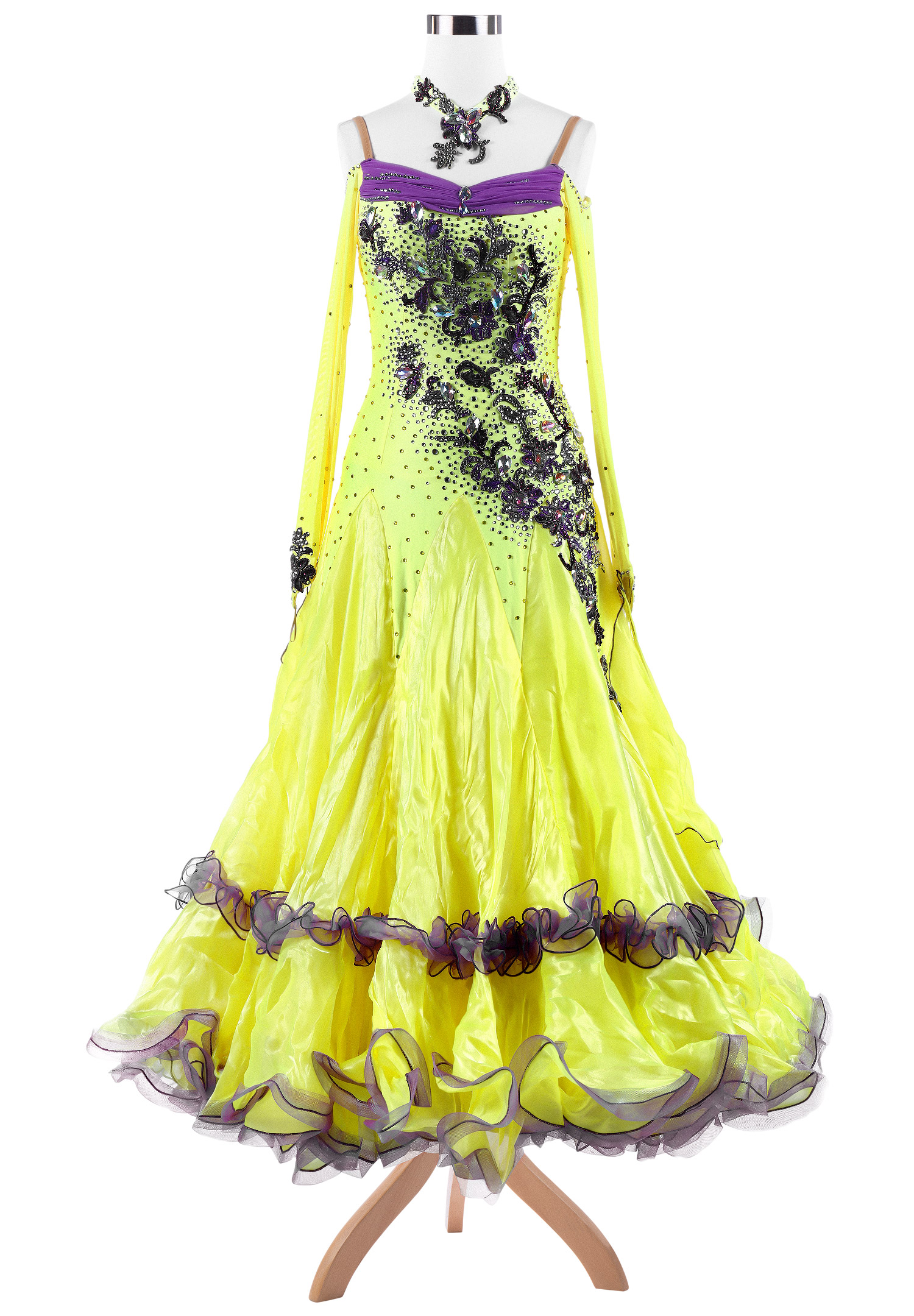 Classy Diagonal Floral Applique Ballroom Competition Dress VN-A5310