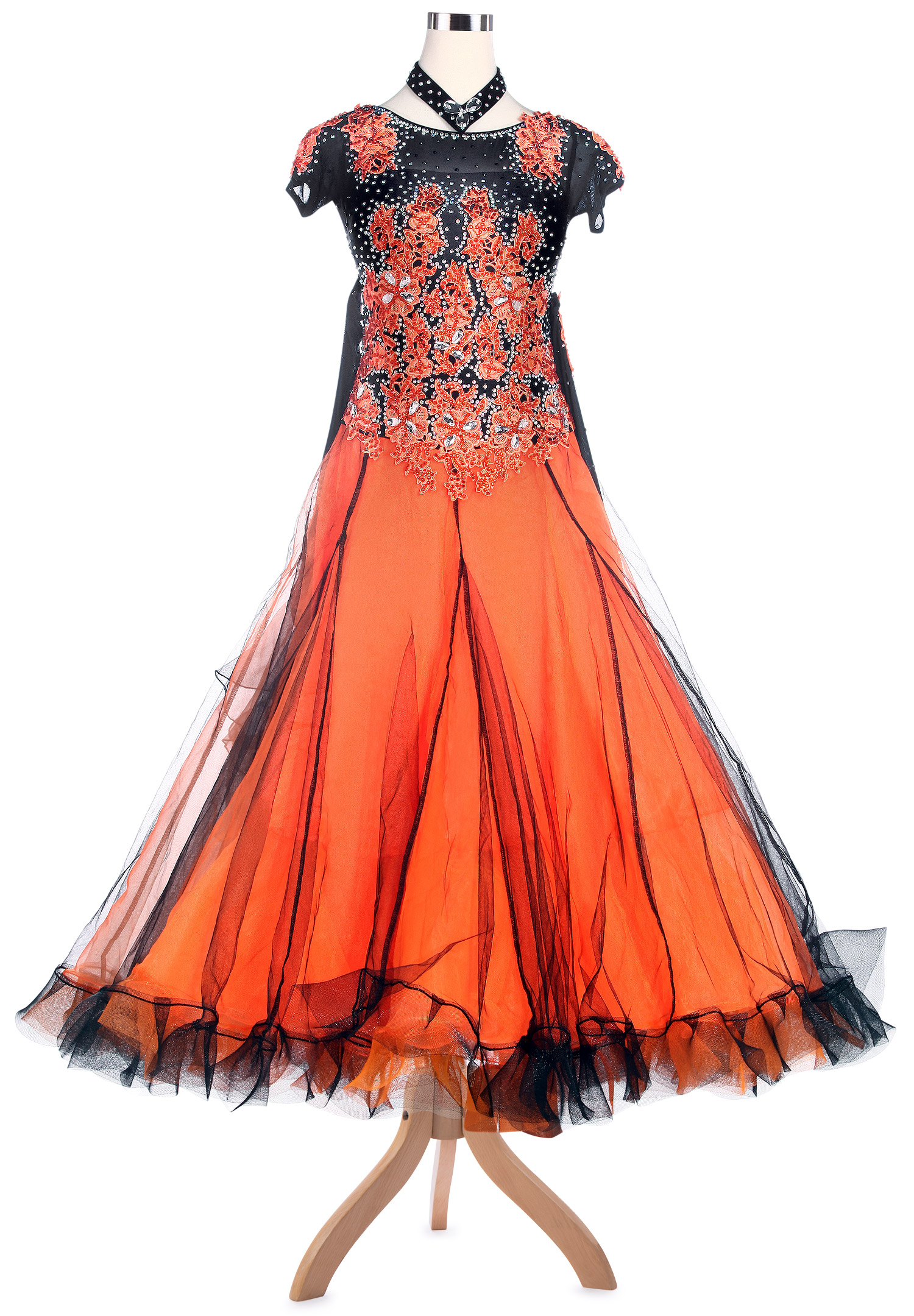 Clustered Floral Applique Ballroom Competition Dress VN-A5180