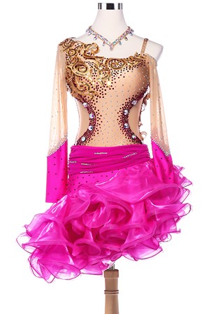 Color Block Sequin Applique Cutout Latin Competition Dress VN-L5225