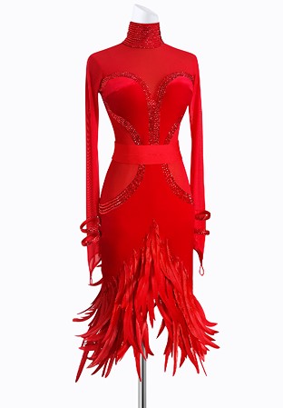 Crimson Feather Latin Dress AML3511