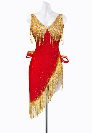 Crimson Fringe Latin Dress AML3338