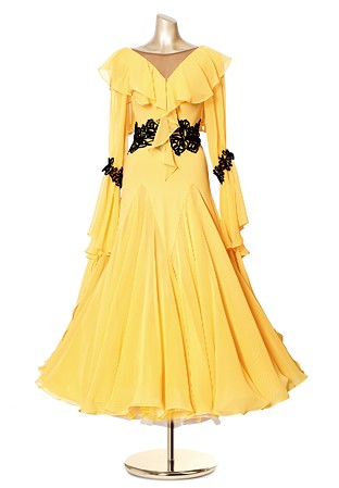 Crystal Applique Ruffled Ballroom Competition Dress PCWB19059