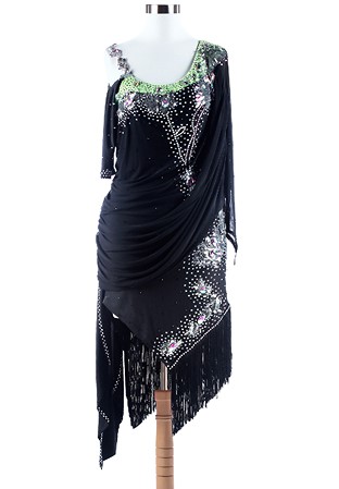 Crystal Asymmetrical Draped Latin Dance Dress L5284