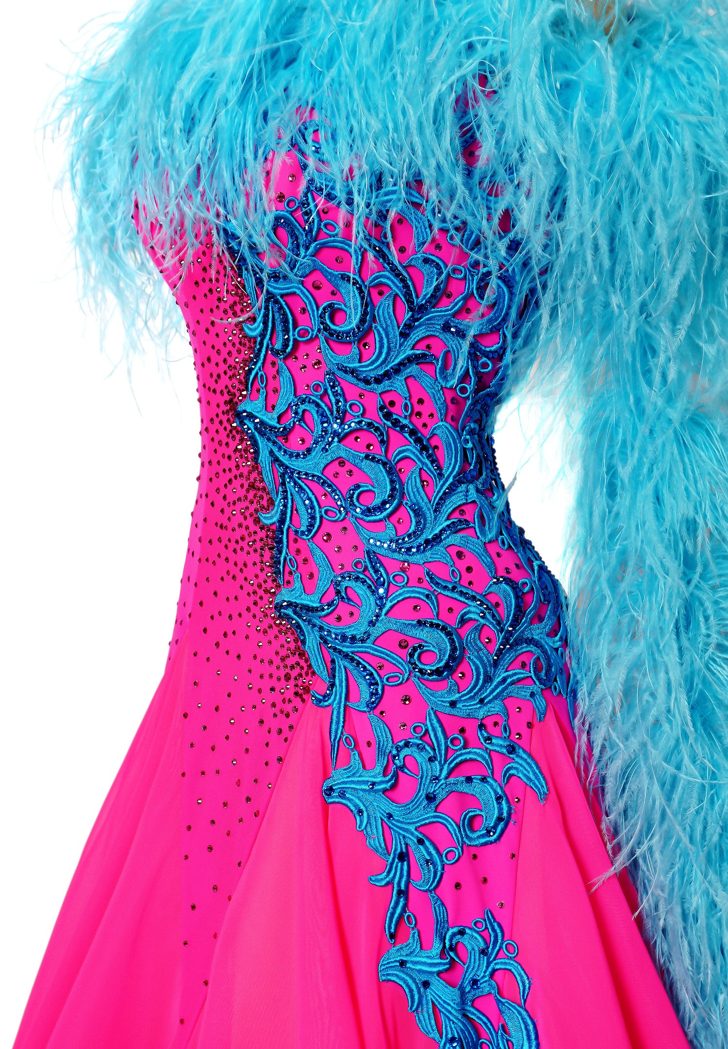 Crystal Boa Applique Ballroom Dance Gown PCWB19002