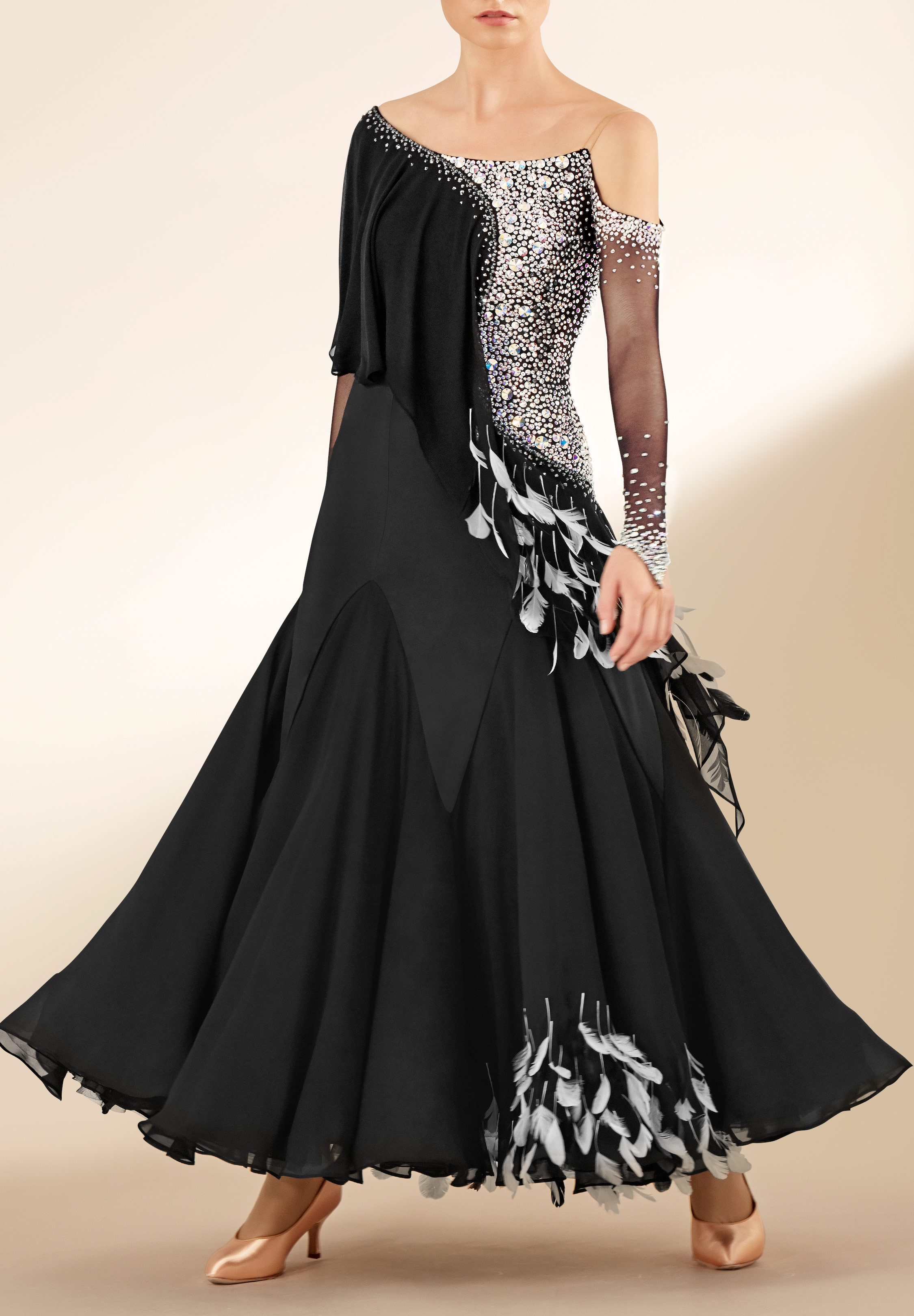 Crystal Delicate Feather Smooth Dance Gown PC-WB19066