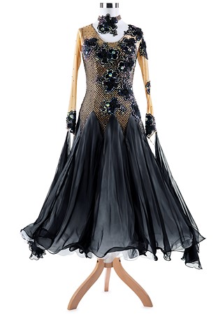 Crystal Florals Fishnet Bodice Ballroom Dress VN-A5383