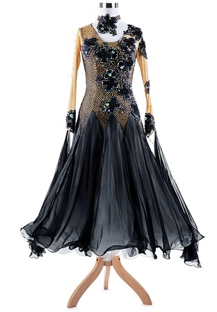 Crystal Florals Fishnet Bodice Ballroom Dress A5383