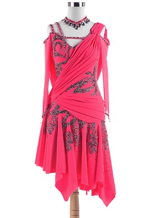 Crystal Oblique Shoulder Latin Competition Dress VN-L5292