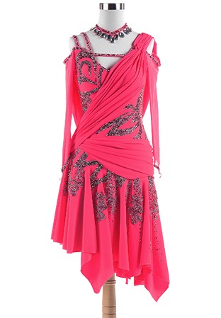 Crystal Oblique Shoulder Latin Competition Dress L5292