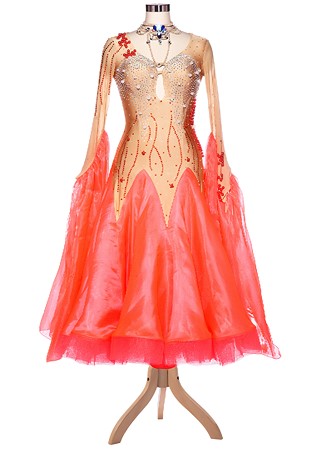 Crystal Pearl Motif Colorblock Ballroom Competition Dress VN-A5204