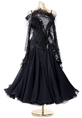Crystal Ribbon Feathered Ballroom Gown PCWB19039