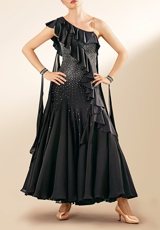 Crystal Single Shoulder Cascade Ballroom Dress PCWB19091