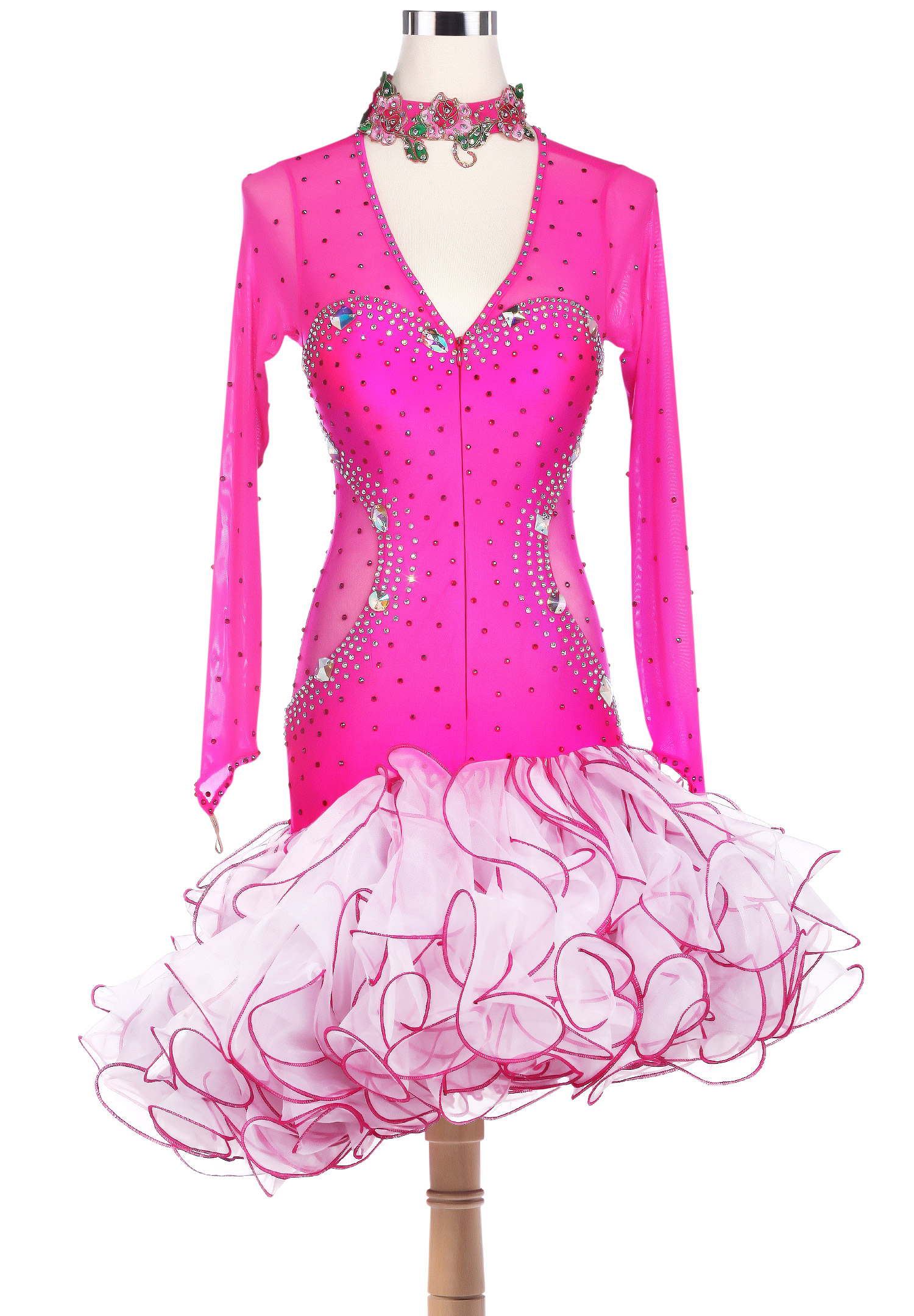 Crystal Stolen Heart Motif Fluffy Latin Competition Dress VN-L5219