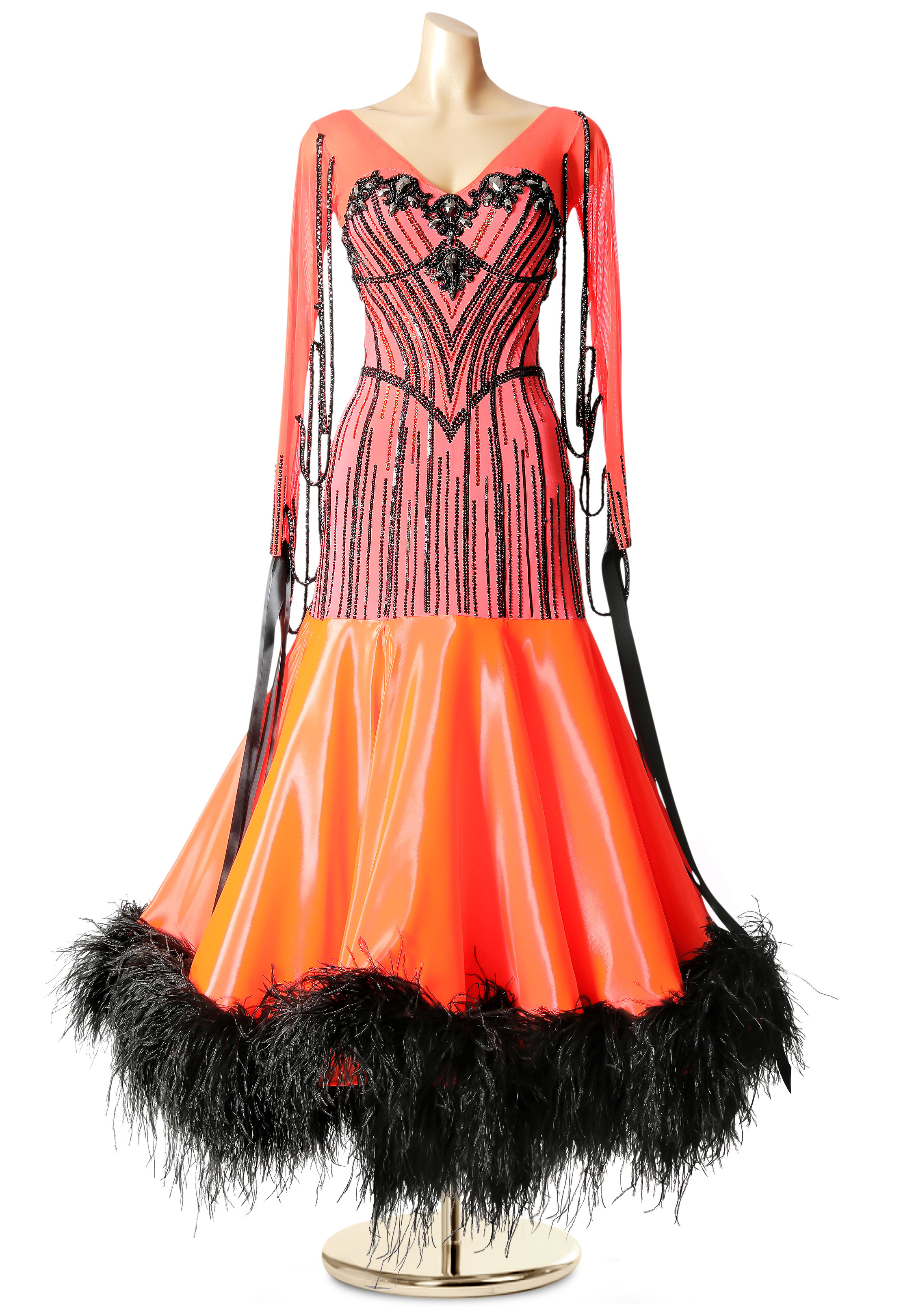 Crystal String Feather Trim Ballroom Dress PC-WB19155