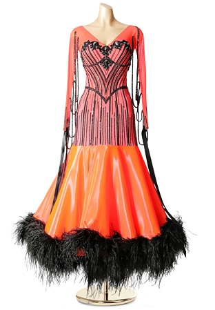 Crystal String Feather Trim Ballroom Dress PCWB19155