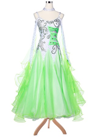 Crystal Swirls Bow-Like Accents Colorblock Ballroom Competition Dress A5154