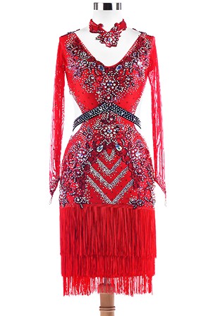 Crystallized Applique Fringe Latin Dress L5291