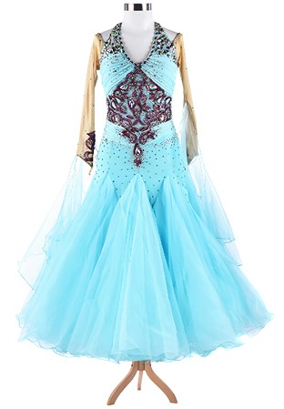 Dazzling Applique Ruched Fluffy Ballroom Competition Dress VN-A5271