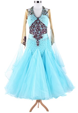 Dazzling Applique Ruched Fluffy Ballroom Competition Dress A5271