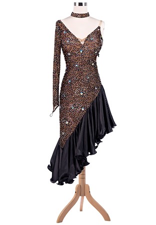Dazzling Floral Lace Asymmetric Ruffle Latin Dress VN-L5236