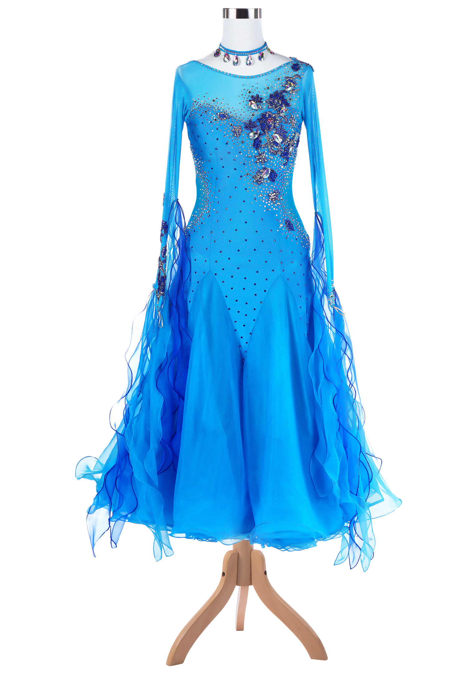 Delicate Floral Applique Edge Ballroom Competition Dress VN-A5312