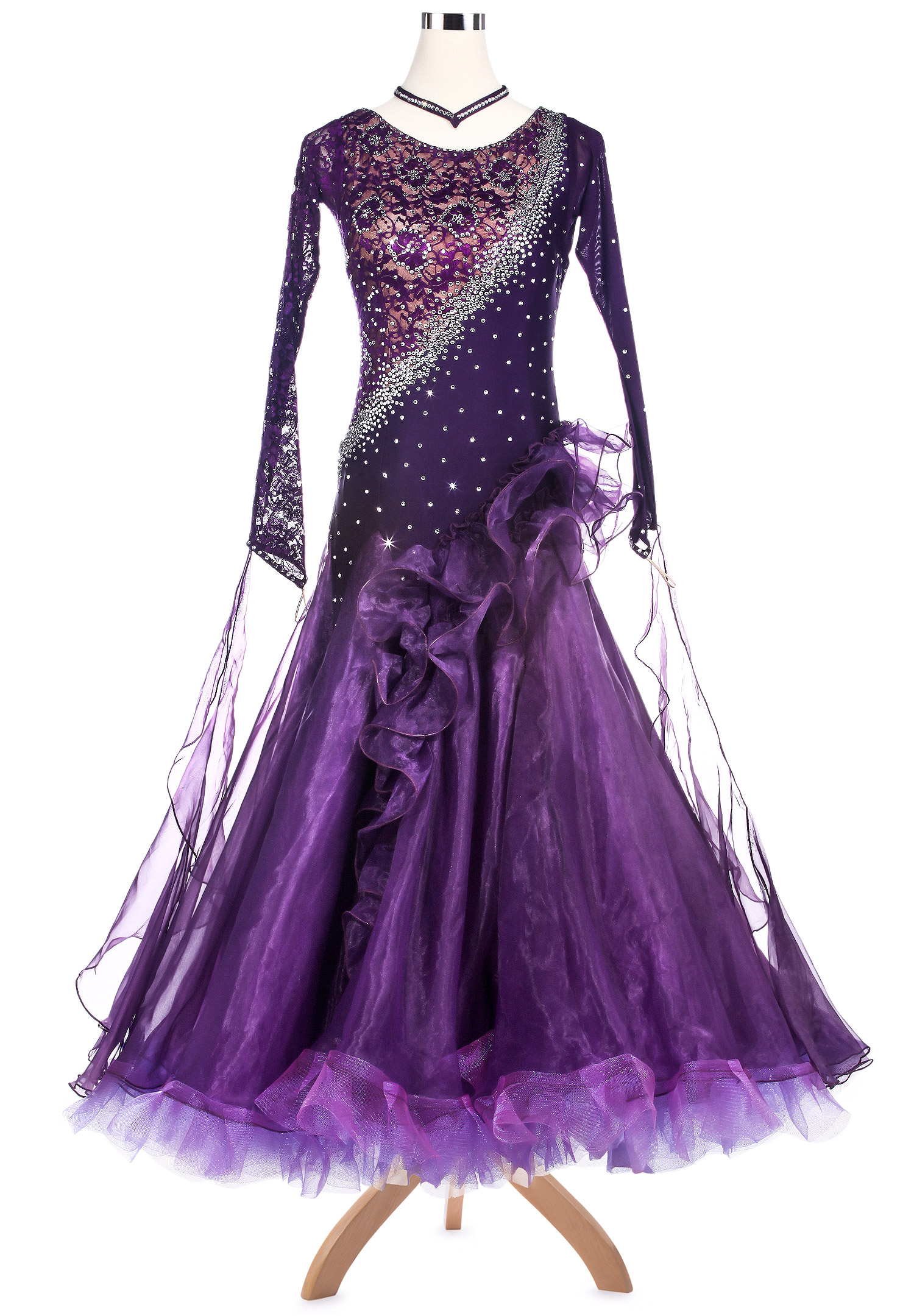 Delicate Floral Lace Fluffy Ballroom Competition Dress VN-A5185