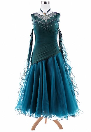 Delicate Sparkle Gathered Ballroom Smooth Dance Dress A5270