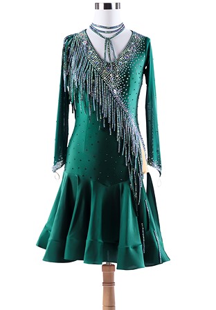 Dramatic Crystal Cascade Latin Rhythm Dress L5309
