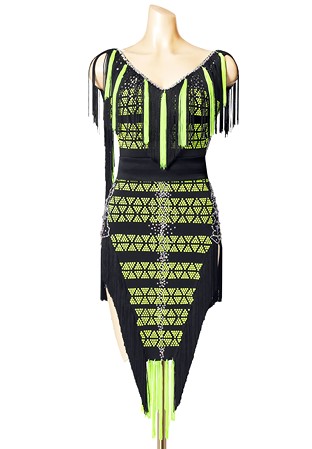 Dramatic Neon Fringed Latin Dress PCWL19012