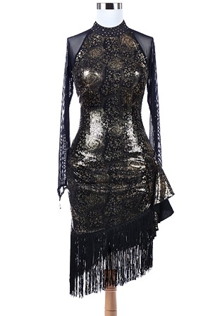Dramatic Rose Sequin Fringe Latin Competition Dress VN-L5255