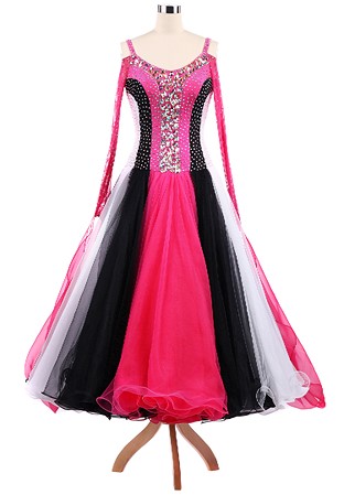 Dramatic Shine Tricolor Ballroom Dance Competition Dress VN-A5221