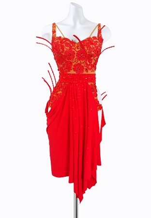 Draped Floral Latin Dress AM-L3622