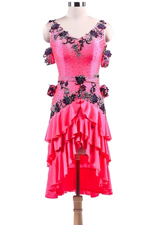 Dreamy Floral Applique Triple Layer Ruffle Latin Rhythm Dress VN-L5235