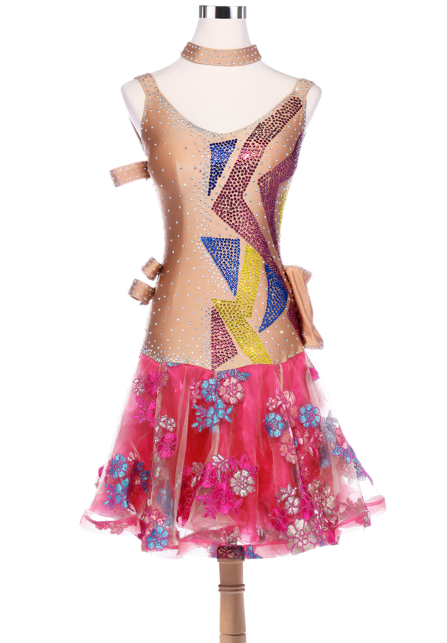 Embroided Floral Border Geometric Motif Latin Rhythm Dress VN-L5226