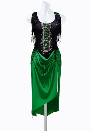 Emerald Fringe Latin Dress AML3327