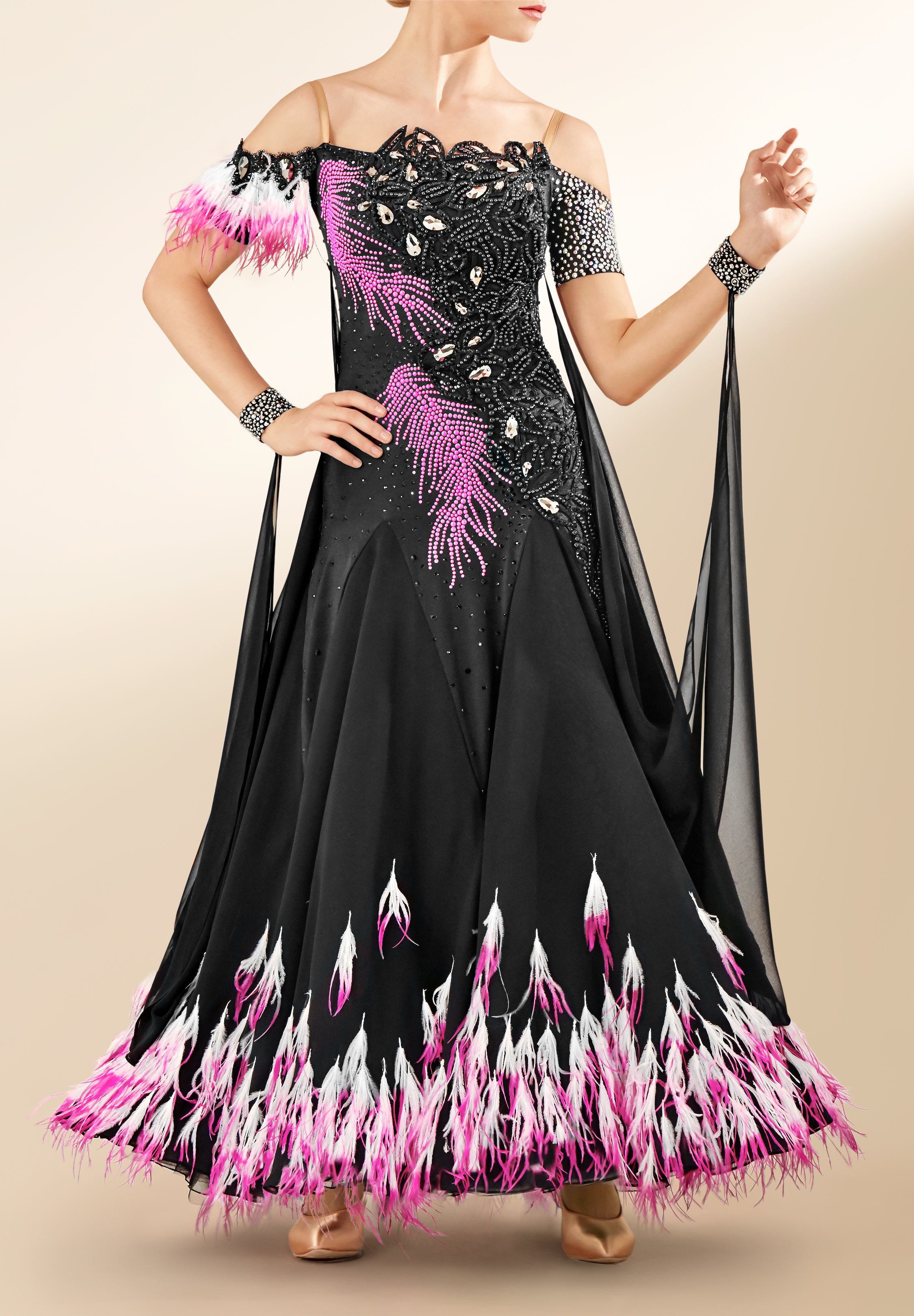 Feather Hem Ballroom Dance Gown PC-WB19085