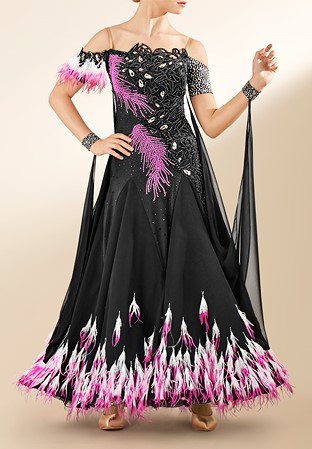 Feather Hem Ballroom Dance Gown PCWB19085
