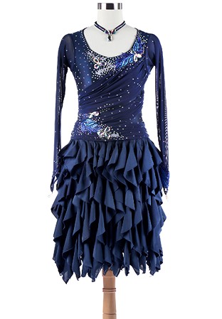 Feathered Applique Frill Latin Dance Competition Dress L5247