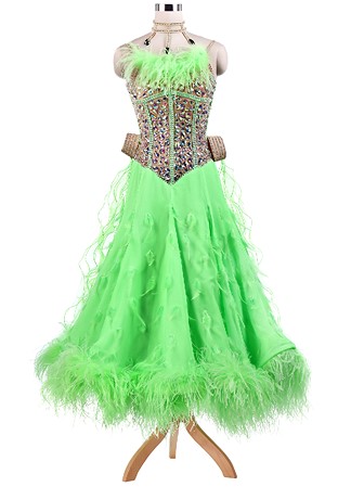 Feathered Colorblock Ballroom Smooth Dance Dress A5222