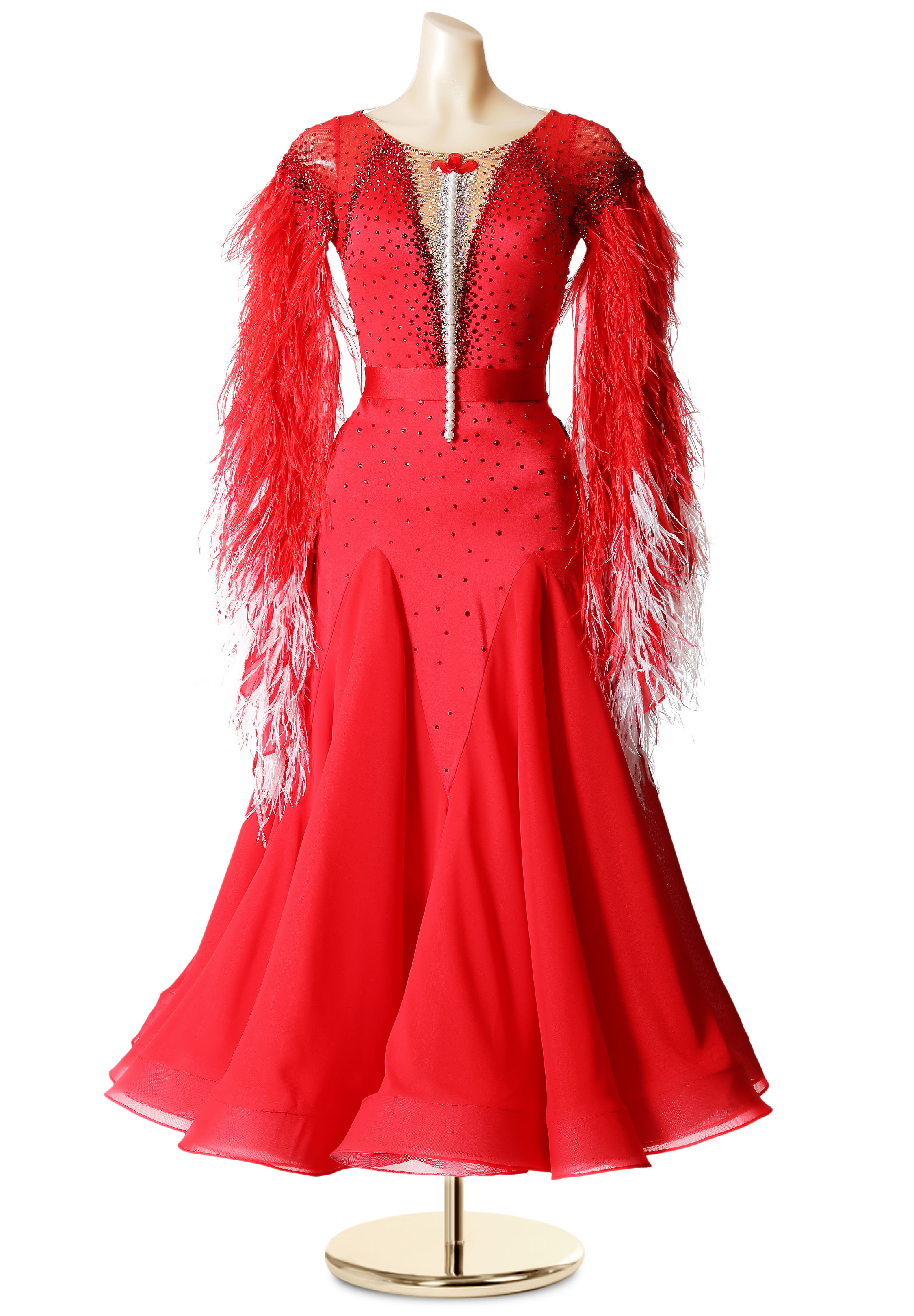 Fiery Plunging Pearled Ballroom Gown PC-WB19156