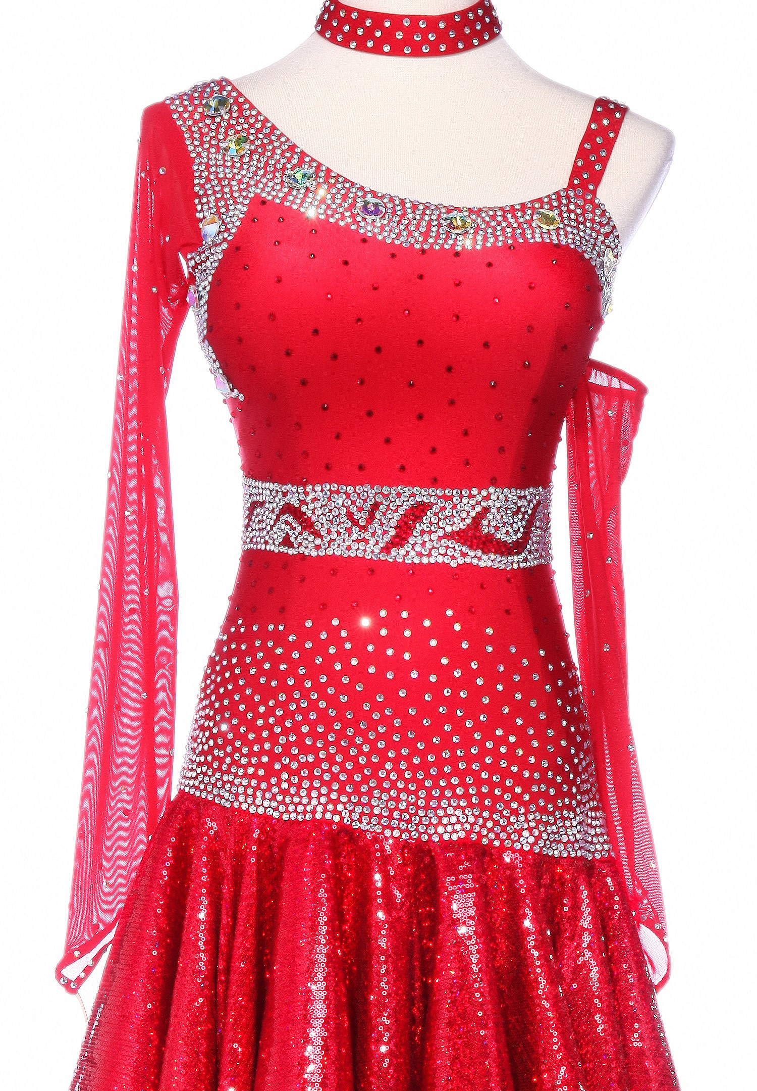 Girls red colored sequin tassels modern dance latin dance dresses samba  chacha salsa dance skirts dresses- Material:polyester( stretchable  fabric)Content 