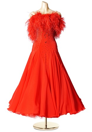 Firestone Feather Trim Ballroom Dance Gown PCWB19150